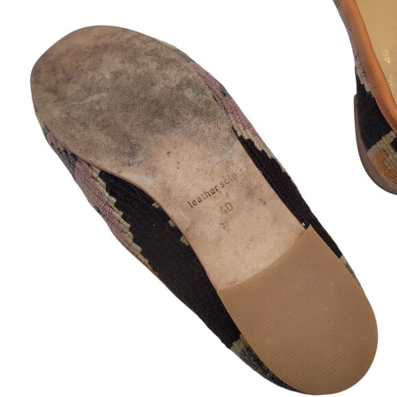Handmade Turkish Kilim Rug Loafers With Leather Soles & Insides size 40 US 9 - Picture 4 of 16